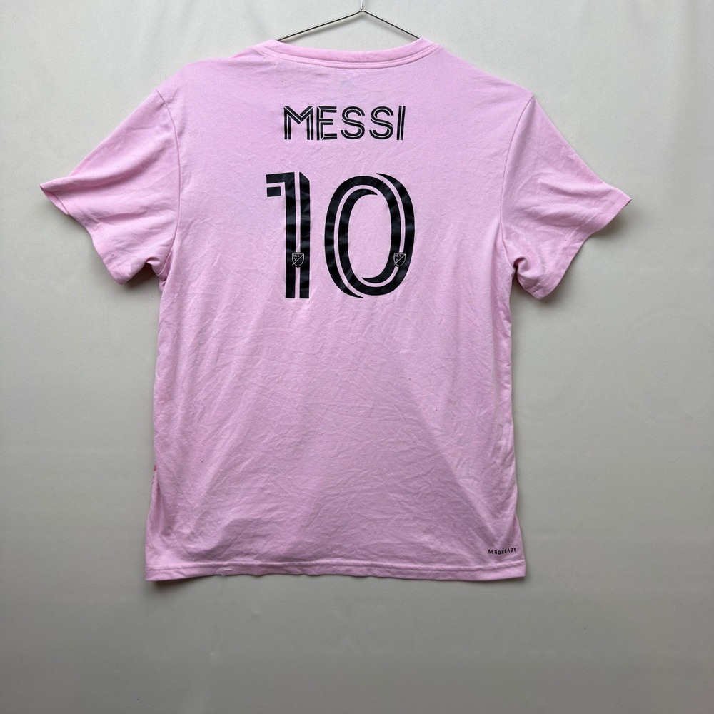 Adidas Inter Miami CF Messi Jersey Mens M Pink Wavy Stripe Soccer Shirt MLS - Picture 2 of 5